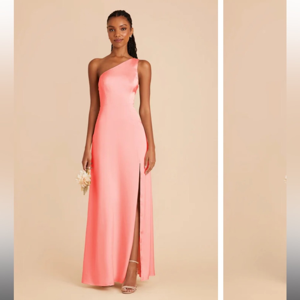 Coral Pink One-Shoulder Satin Dress